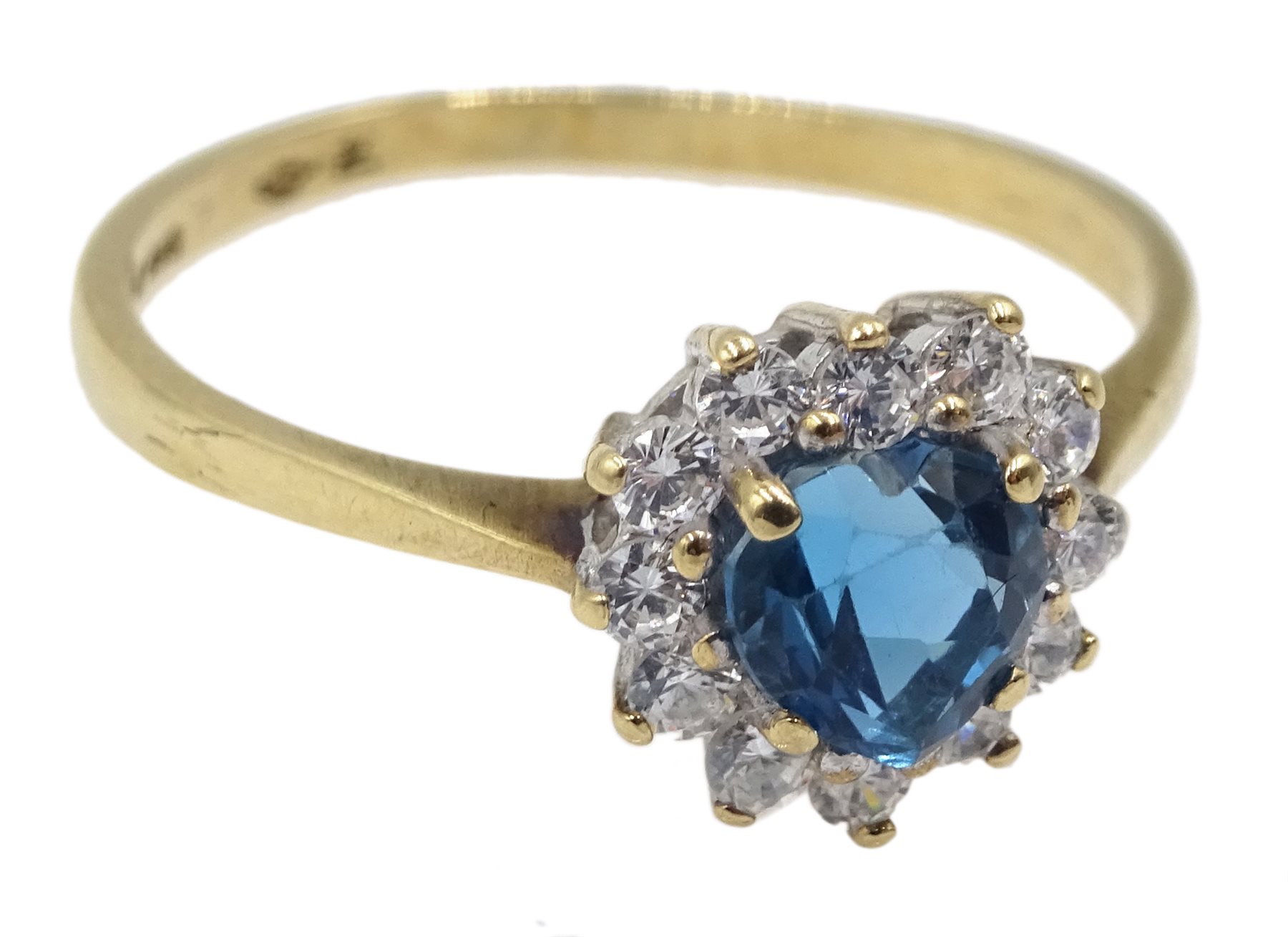 9ct gold blue topaz and cubic zirconia heart shaped ring, hallmarked ...