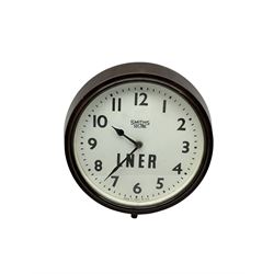 Smiths - Two 1950's Smiths mains operated Sectric clocks in Bakelite cases. Circular office wall clock with Arabic numerals and spade hands inscribed LNER. Ivory Bakelite cased mantle clock with alarm and repeat function.