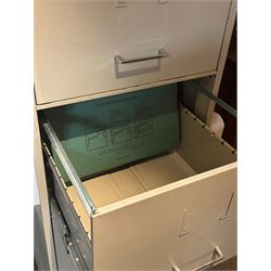 Grey metal four drawer filing cabinet and Sentry firesafe 