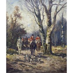 Karl Mohr (German 1922-2013): Hunting Scene with Hounds, oil on canvas signed 58cm x 48cm