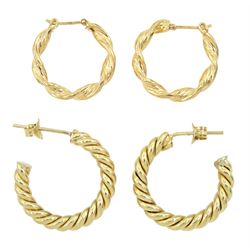 Pair of 14ct gold twisted hoop earrings and one other pair of 9ct gold hoop earrings