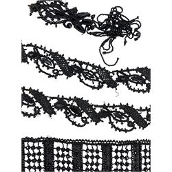 Victorian black beaded net dress embellishments to include shoulder epaulets, cuffs, loose beads, waistband and others 