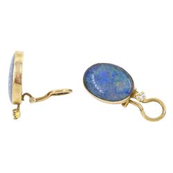 Pair of 9ct gold opal triplet and round brilliant cut diamond clip earrings, total diamond weight approx 0.20 carat