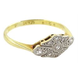 Early 20th century gold milgrain set round cut diamond ring, stamped 18ct Plat