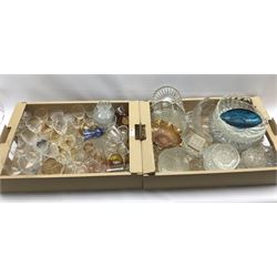 Two boxes of vintage glassware including Apple moulded dessert sets, drinking glasses, vases etc in two boxes