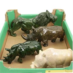 Four Verdite and other stoneware animal ornaments 