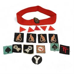 Collection of army division and corps cloth formation signs comprising four 7th Armoured Division, two 6th Armoured Division, two 25th Indian Division, five 1st Infantry Division, one 50th Tyne and Tees Division, one 13th Corps and one 5th Infantry Division, together with a  British Army brigadiers cap band