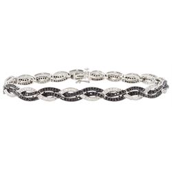 9ct black and white round brilliant cut diamond fancy link bracelet, hallmarked, total diamond weight 2.00 carat