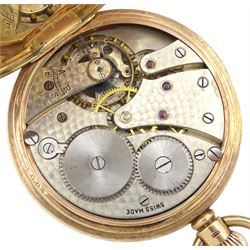 Edwardian 9ct gold half hunter keyless lever pocket watch, white enamel dial with Arabic numerals and subsidiary seconds dial, back case monogrammed, case by Dennison, Birmingham 1902