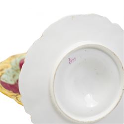 Four early 19th century Spode cups and saucers, two decorated in the Imari palette, pattern no. 2375, and two others, pattern no. 3260 & 1709, together with two early 19th century porcelain rococo revival chambersticks and another Spode tea cup (11)