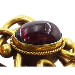 Victorian 18ct gold oval cut cabochon garnet knot brooch