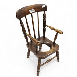 Early 20th century side table, oval top (62cm x 44cm, H70cm); late Victorian inlaid mahogany bedroom chair; 19th century elm and beech child's commode chair 