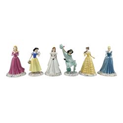 Collection of six Royal Doulton Walt Disney Showcase Disney Princesses, comprising Ariel, Belle, Cinderella, Princess Jasmine, Sleeping Beauty and Snow White, H19cm and smaller, all boxed with papers (6)