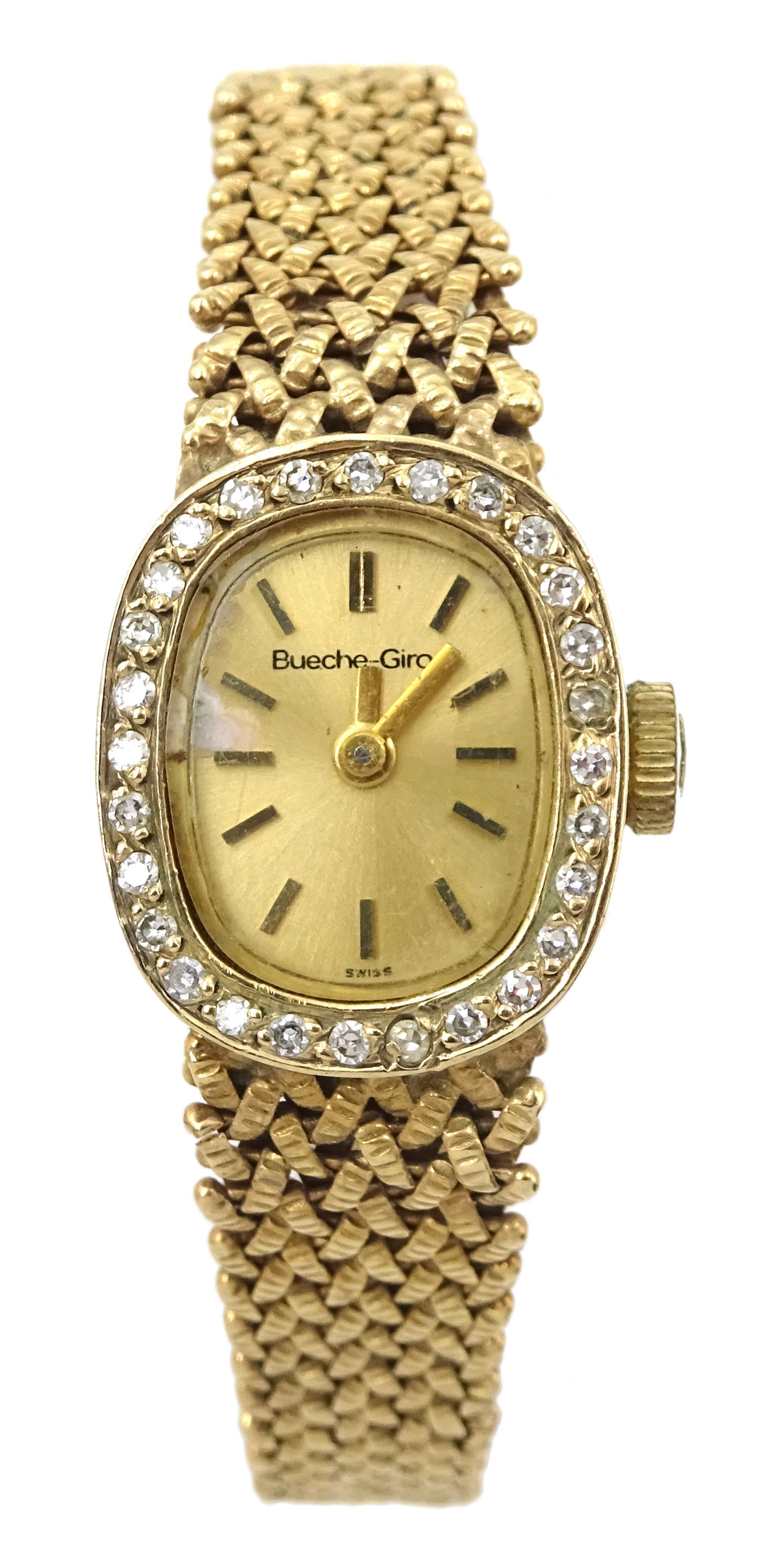 DS Buche-Girod 9ct gold ladies bracelet wristwatch, with diamond set ...