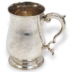 Early George III  silver baluster mug with leaf capped handle H13cm London 1772 Maker Thomas Wallis I 