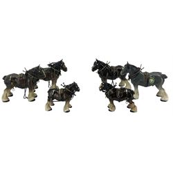 Six pottery cart horses and other animal ornaments