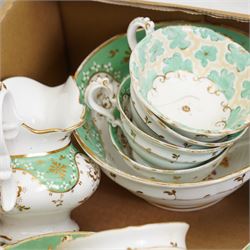 Part set of Coalport seven coffee cans and eleven saucers, together with six similarly decorated side plates and a 19th century part tea service, comprising seven tea cups of two shapes, saucers, sugar bowl, milk jug and slops bowl and stand, plus one extra tea cup of a different pattern