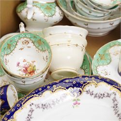 Part set of Coalport seven coffee cans and eleven saucers, together with six similarly decorated side plates and a 19th century part tea service, comprising seven tea cups of two shapes, saucers, sugar bowl, milk jug and slops bowl and stand, plus one extra tea cup of a different pattern