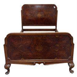 Early to mid-20th century figured walnut 4' 6'' double bedstead 