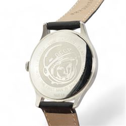 Sturmanskie Gagarin gent's stainless steel commemorative quartz wristwatch,  No.838, STW1306G5, silvered dial with luminous Arabic markers, on original black leather strap