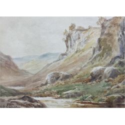 Sidney Valentine Gardner (Staithes Group 1869-1957): Valley Landscape, watercolour signed 24cm x 34cm; Anne Ramsden (British Contemporary): Abstract Composition in Green and Red, mixed media signed in pencil 39cm x 49cm (2)