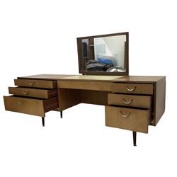 Meredew - mid-20th century teak dressing table, raised mirror back, fitted with seven drawers, on tapering supports