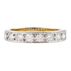 18ct white and yellow channel set round brilliant cut diamond half eternity ring, stamped, total diamond weight approx 0.45 carat