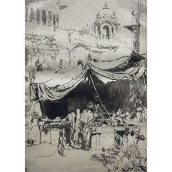 Ernest Stephen Lumsden (British 1883-1948): Market Stall and Temple Scene, etching signed in pencil 23cm x 17cm