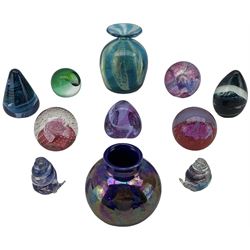 Mdina type glass vase, Poole Pottery vase with iridescent glaze, together with various paperweights including Caithness 'Cauldron', 'Desertspring', 'Extravaganza' and others (11)