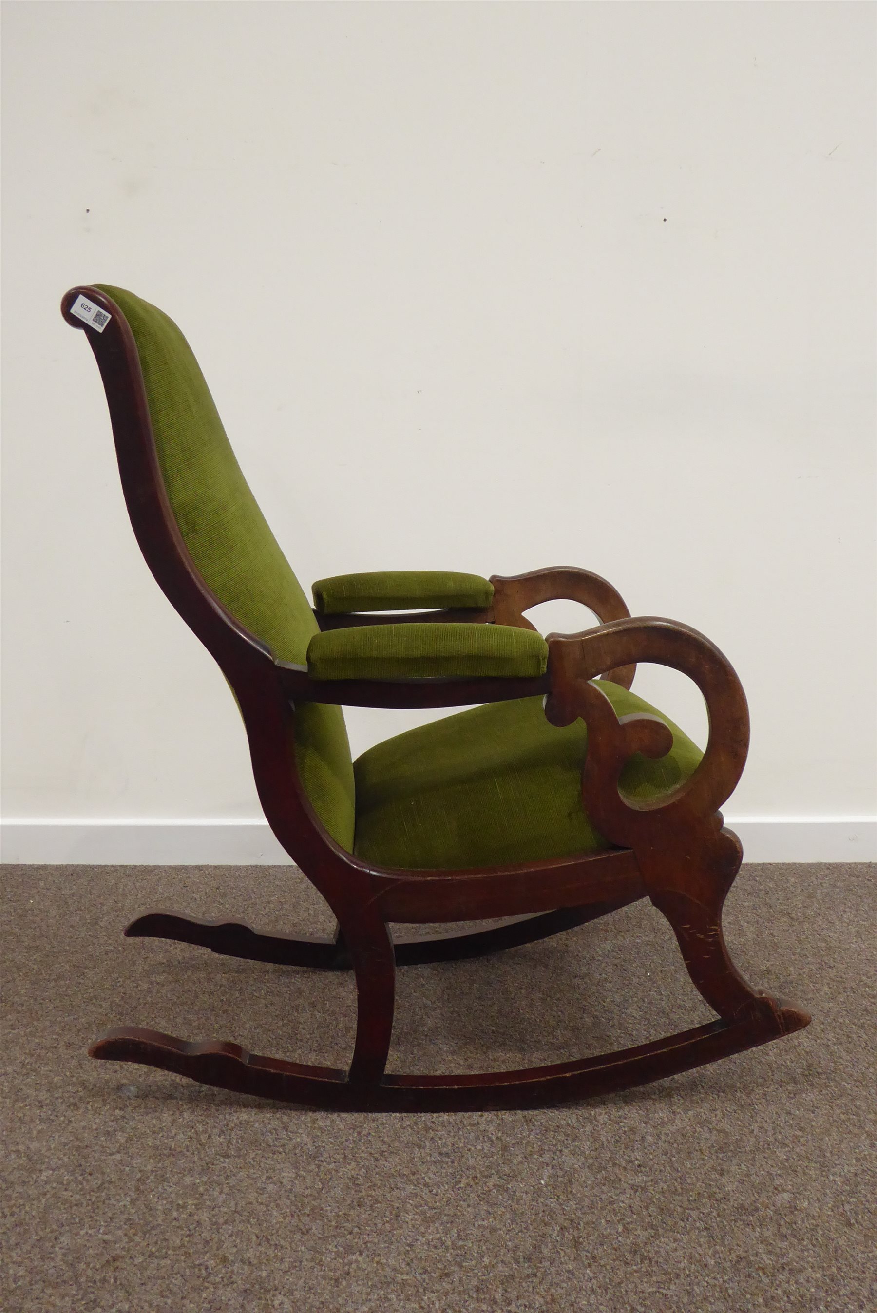 Victorian Mahogany Framed Rocking Chair Upholstered In Green W57cm Antiques Fine Art 