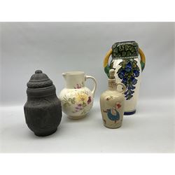 Collection of ceramics, comprising of a balsalt style jar with lid, Royal Copenhagen second vase with twin handles, large jug and jug with stopper.  