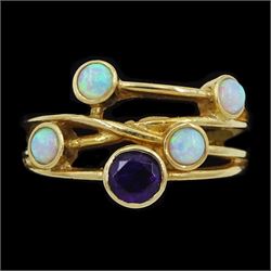 9ct gold amethyst and opal ring, hallmarked