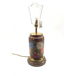 Oriental style pottery table lamp with brass mounts 