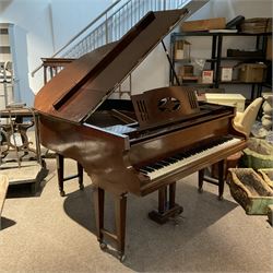 Buelhoff - 20th century German baby grand piano in a mahogany case, with an overstrung cast iron frame, original hammers, dampers, felts, stringing and action, sustain and sostenuto pedals, with an 88 note seven octave keyboard.

This item has been registered for sale under Section 10 of the APHA Ivory Act.