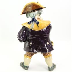 19th century French majolica jar in the form of a snuff taking Toby with removeable head H30cm