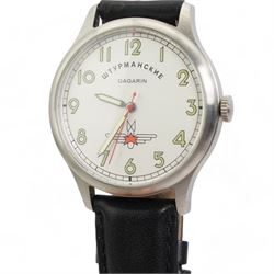 Sturmanskie Gagarin gent's stainless steel commemorative quartz wristwatch,  No.838, STW1306G5, silvered dial with luminous Arabic markers, on original black leather strap