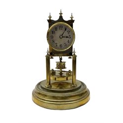 Gustav Becker - German torsion clock, serial No 2086578, on a circular brass base with a glass dome, silvered dial with Arabic numerals and steel spade hands, circular oscillating pendulum, torsion spring intact.