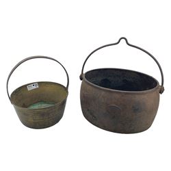 Kenrick & Sons five gallon cast iron cooking pot, together with a brass preserve pan (2)