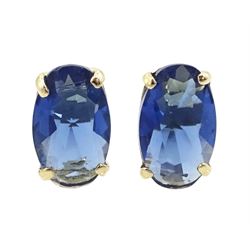 Pair of 9ct gold iolite stud earrings, stamped