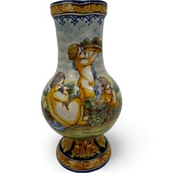 Montagnon Nevers Faience Majolica ewer, decorated with putto in a classical landscape, H23cm