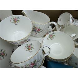 Minton Marlow part tea and coffee set, Foley Broadway pattern tea wares, Doulton jugs, Majolica plates etc in two boxes