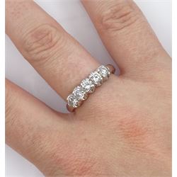 Platinum five stone round brilliant cut diamond ring, Birmingham 2000, total diamond weight approx 0.80 carat