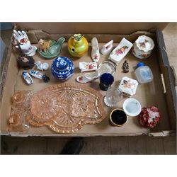 Two Boxes of Small Ceramics, Leonardo Collection Figures and Water from Lourdes