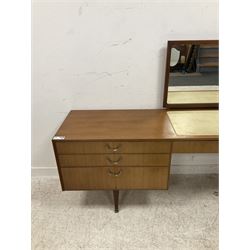 Meredew - mid-20th century teak dressing table, raised mirror back, fitted with seven drawers, on tapering supports