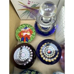 Various glass paperweights including Caithness, Selkirk, Mdina style etc, some boxed