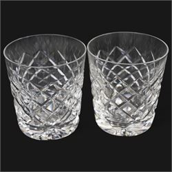 Suite of Waterford Tyrone pattern crystal to include six water goblets, H18cm, six red wine glasses, H17cm, seven white wine glasses, H16cm, six champagne flutes H18cm, six port glasses H14cm, nine champagne coupes, eight tumblers, six dessert bowls and serving/ fruit bowl