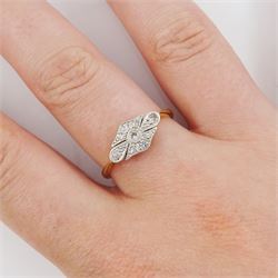 Early 20th century gold milgrain set round cut diamond ring, stamped 18ct Plat