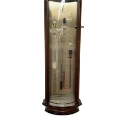 20th century Tendency Barometer -  to the design of Alexander Adie the 19th century inventor of the Sympiesometer, in a mahogany convex case with astragal moulding to the top and base, with an engraved silvered register, spirit thermometer, comparison Sympiesometer bulb and storm glass, adjustable vernier and hygrometer.
