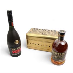 Aberfeldy Highland single malt Scotch Whisky, 12 years, limited bottling 700ml, 40%vol in metal tin and bottle of Remy Martin Cognac fine champagne 70cl, 40% vol