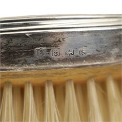  Silver backed hair brush and comb, cased, Birmingham 1927 Maker William Neale Ltd silver backed hand mirror, three silver handled button hooks, plated cutlery, 800 standard tea spoons etc